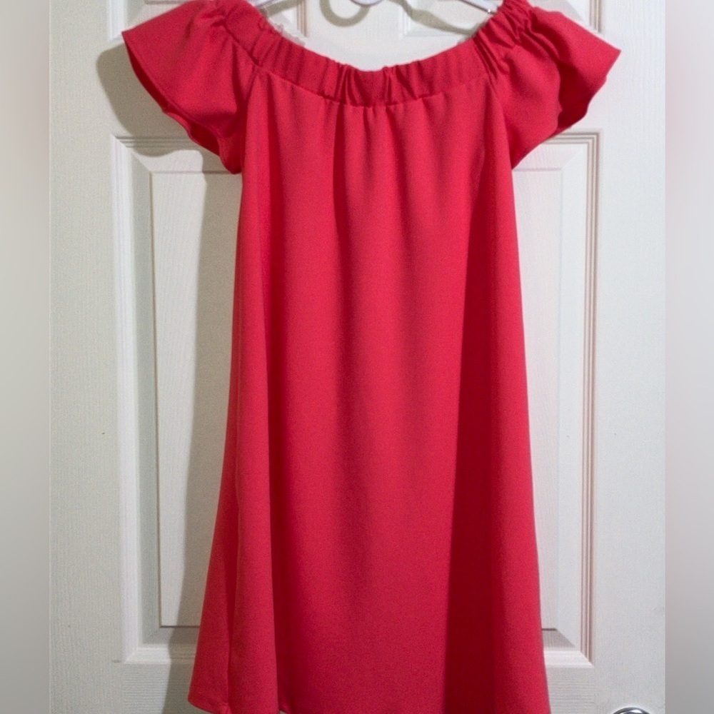 CRECE Women’s Off the Shoulder Knee Length Coral Dress Size Small